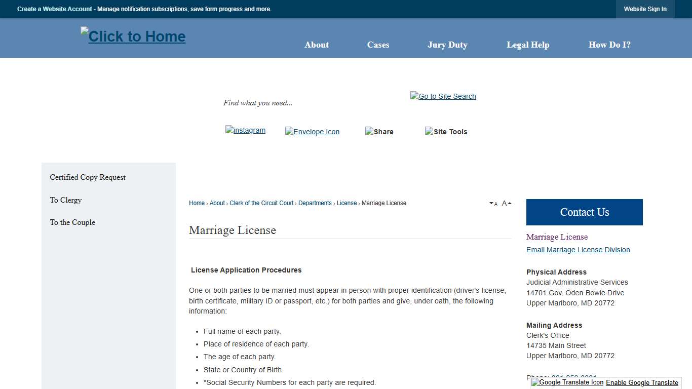 Marriage License | Prince George's County Judicial, MD